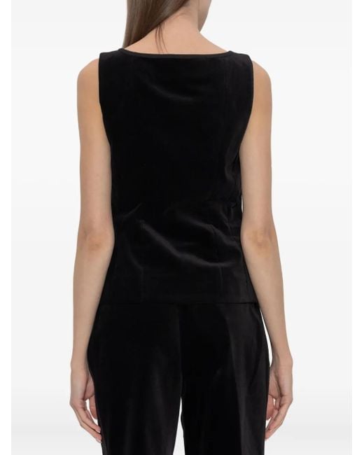 Posse Black Quincy Bow-Detail Cotton Velvet Top