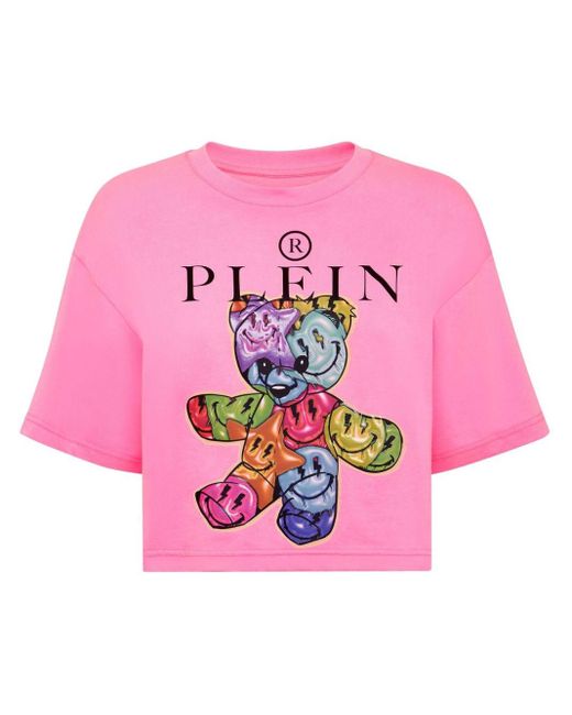 Philipp Plein T-shirt Met Teddybeerprint in het Pink