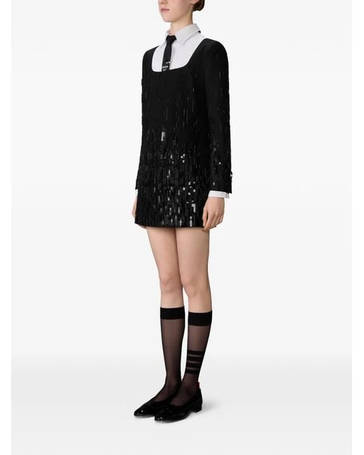 Thom Browne Black Sequinned Mini Dress