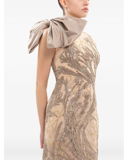 Saiid Kobeisy Natural Sequin-Embroidered Maxi Dress