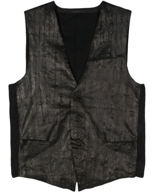 Transit Black Crinkled Leather Waistcoat for men