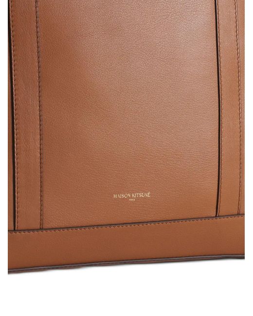 Maison Kitsuné Medium Fox Head Leren Shopper Met Reliëf in het Brown