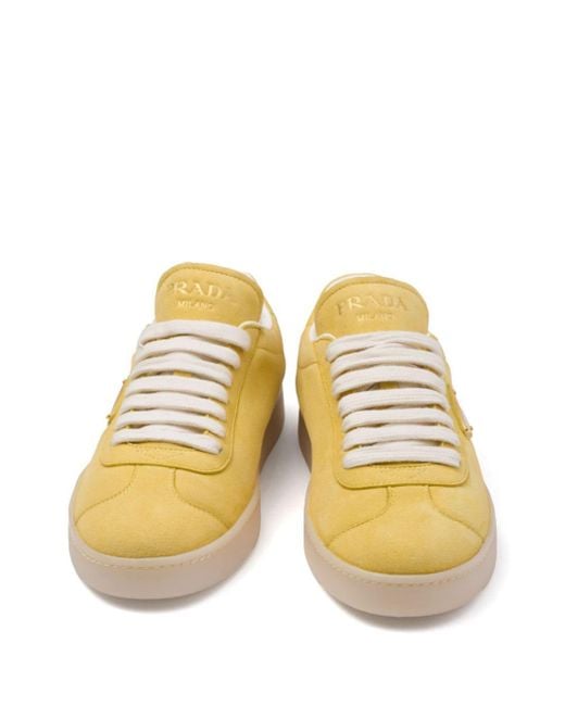 Prada Yellow Triangle-logo Suede Sneakers