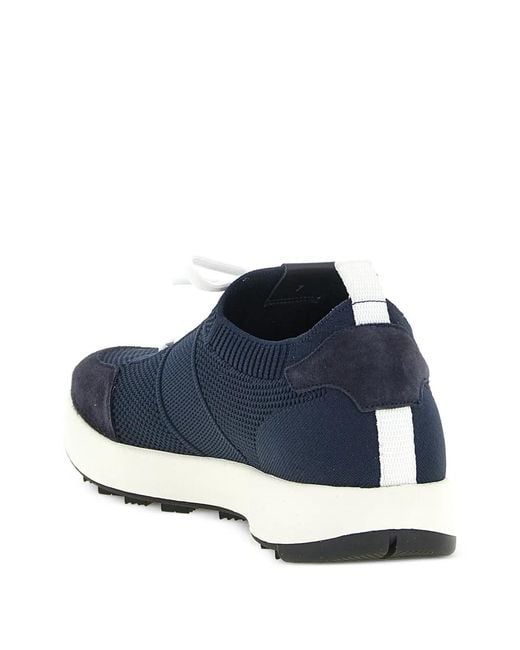 Kiton Blue Knitted Suede-Panel Sneakers for men