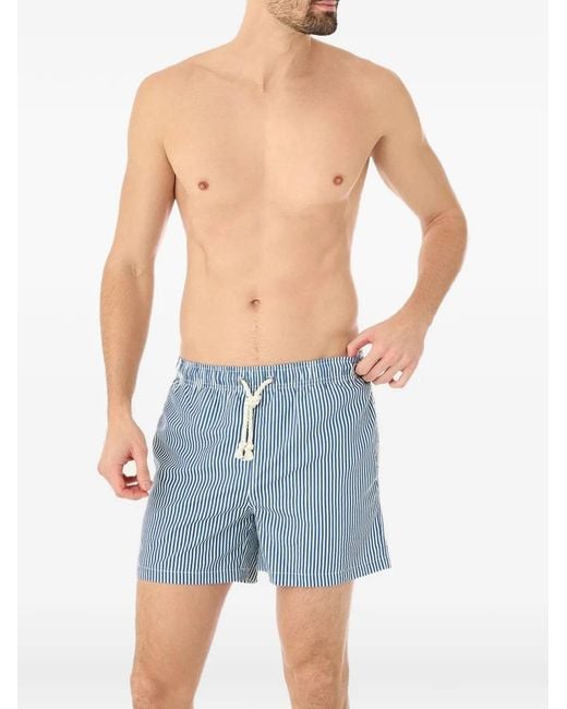 GASSA D'AMANTE Blue Striped Drawstring Swim Shorts for men