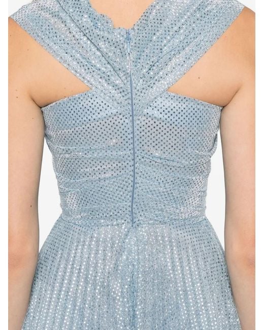 Talbot Runhof Blue Draped Pleated Midi Dress
