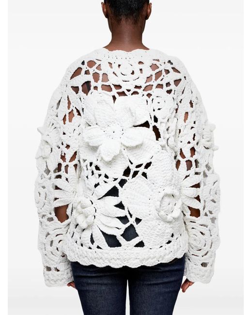 Ganni White Hand Crochet Crewneck
