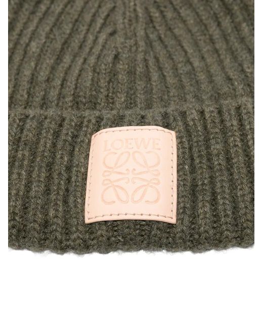 Loewe Green Logo-Patch Beanie Hat