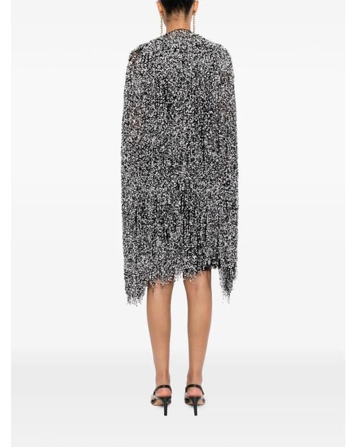 Naeem Khan Gray Sequin-Embellished Fringed Cape