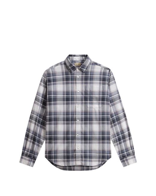 Woolrich Gray Checked Warren Cotton Shirt for men