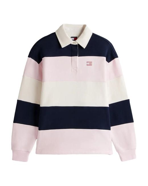 Tommy Hilfiger Blue Tommy Badge Stripe Oversized Rugby Shirt