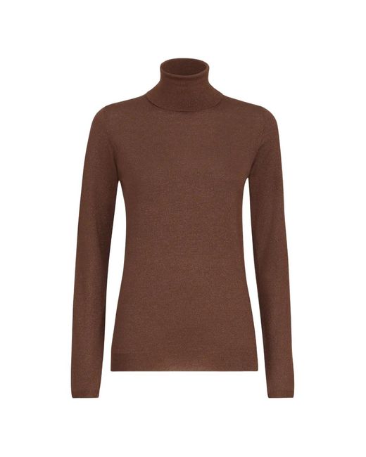 Brunello Cucinelli Brown Sparkling Cashmere And Silk Lightweight Turtleneck Sweater