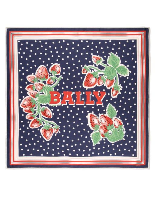 Bally Blue Strawberry-print Silk Scarf