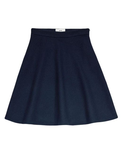 AMI Blue Viring-Wool Blend A-Line Skirt