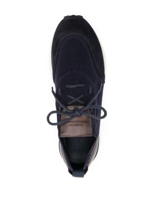 Scarosso Blue Knitted-Upper Suede Sneakers for men