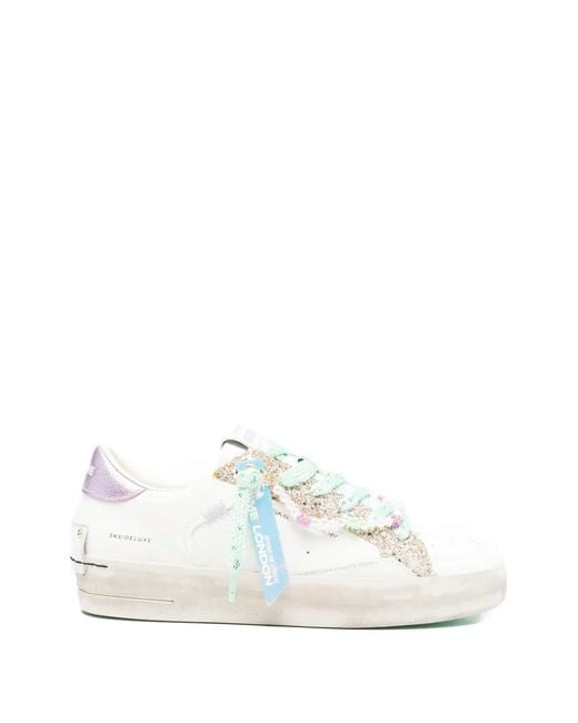 Crime London White Sk8 Deluxe Glitter Lace Sneakers