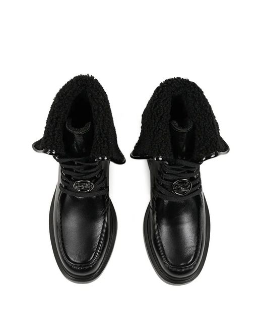 Karl Lagerfeld Black Macie Faux-Shearling Logo Boots