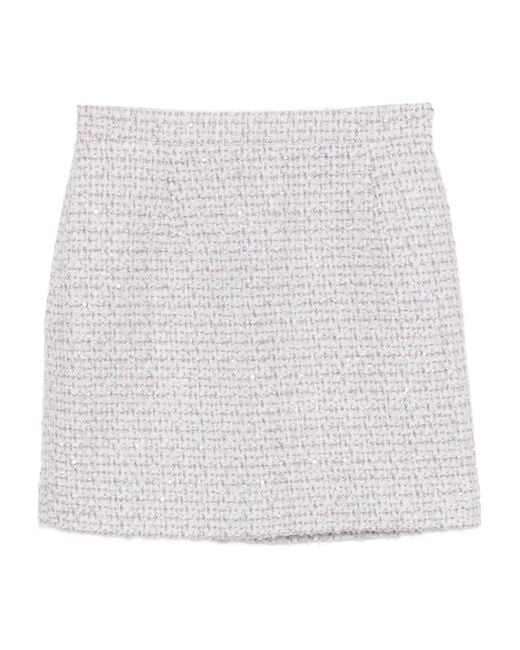 Alessandra Rich White Sequin-Embellished Tweed Skirt