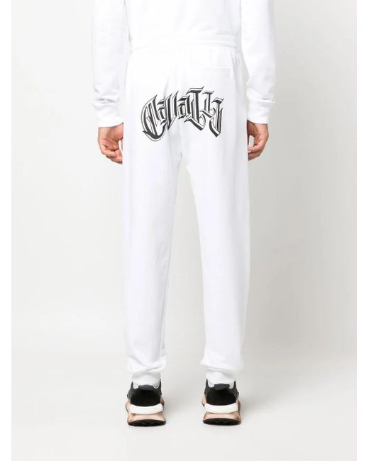 Roberto Cavalli White Logo-Print Cotton Track Pants for men