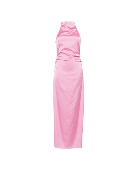 ROTATE BIRGER CHRISTENSEN Pink Ruched Halterneck Maxi Dress