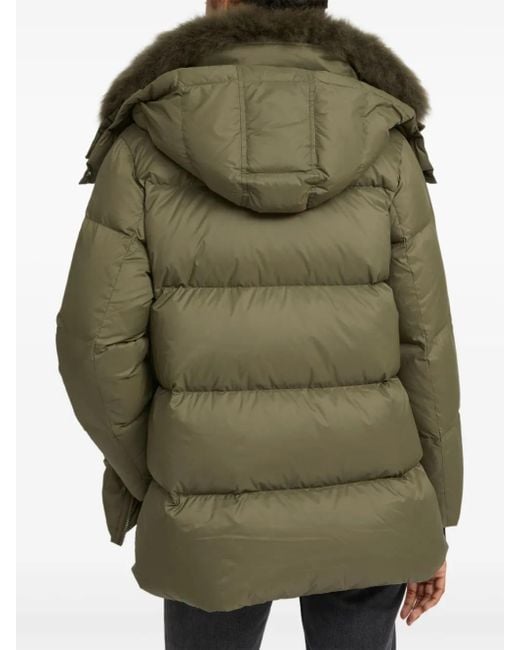 Yves Salomon Green Lambswool-Collar Down Jacket