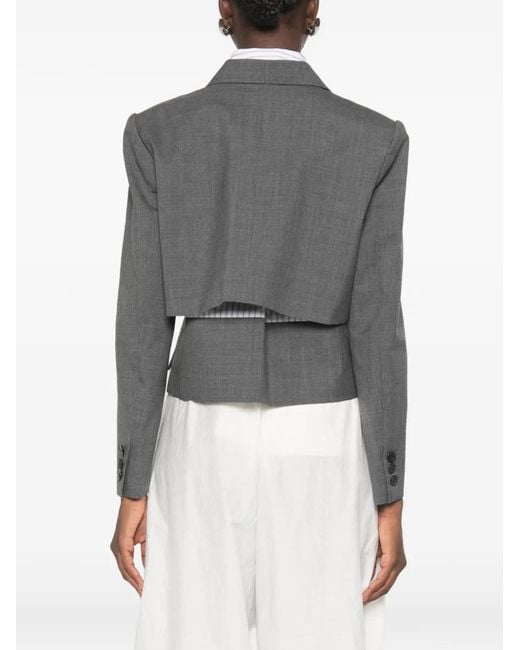 Sacai Gray Double-Breasted Layered Crop Blazer
