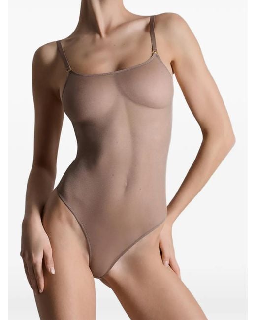Maison Close White Corps À Corps Contrast-Strap Mesh Bodysuit