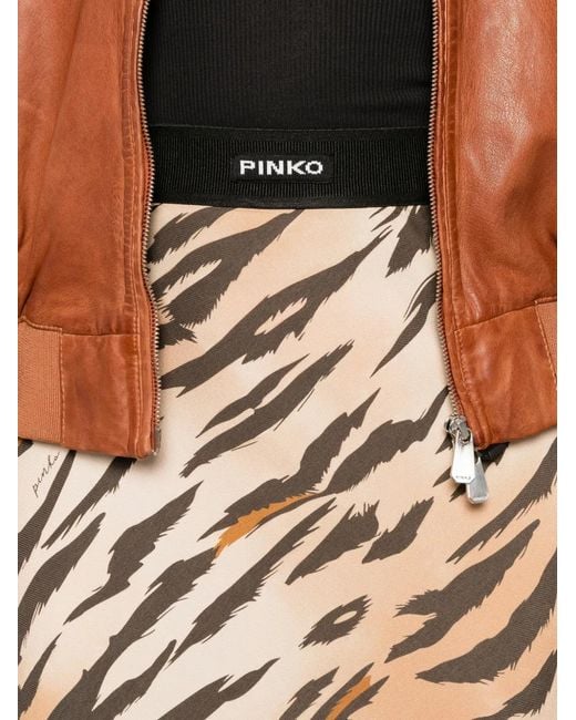 Pinko Natural Hollie Tiger-Stripe Midi Skirt