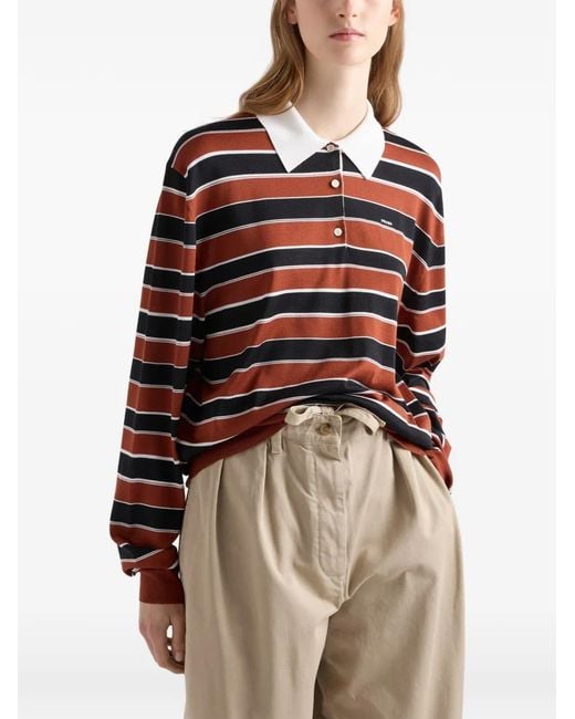 Prada Red Striped Silk Polo Shirt