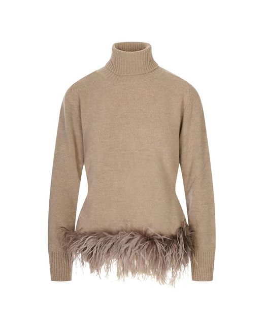 P.A.R.O.S.H. Natural Feather-Trim Sweater