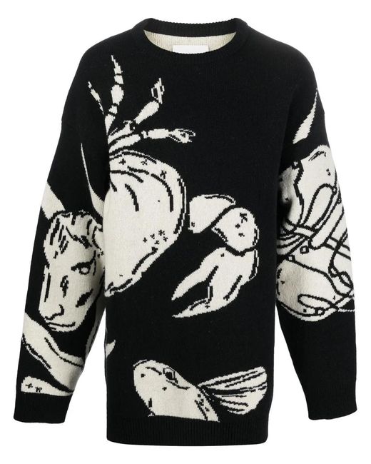 Jil Sander Black Intarsia-Knit Jumper for men