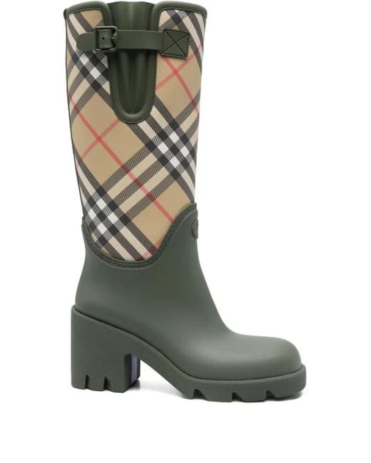 Burberry Green Marsh Check-Pattern Block-Heel Boots