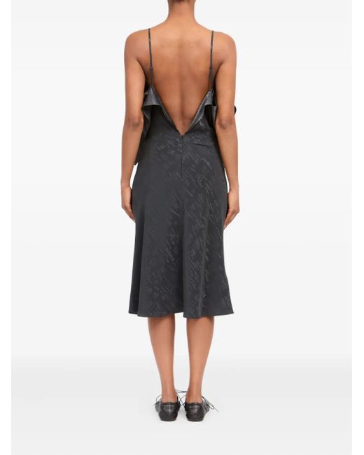 MM6 by Maison Margiela Black Ruffled Strap Midi Dress