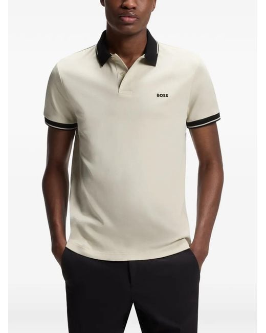 Boss White Contrast-Trim Slim-Fit Polo Shirt for men