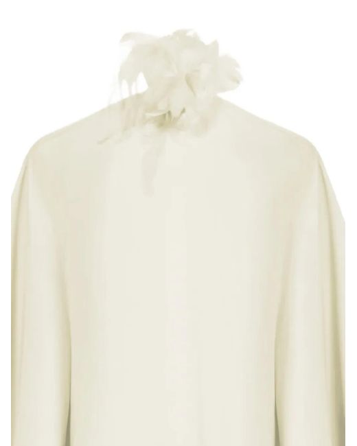‎Taller Marmo White 'Sza Sza' Caftan With Back Knot Closure And Feather Detail On The Front