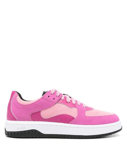 HUGO Pink Panelled Suede Sneakers