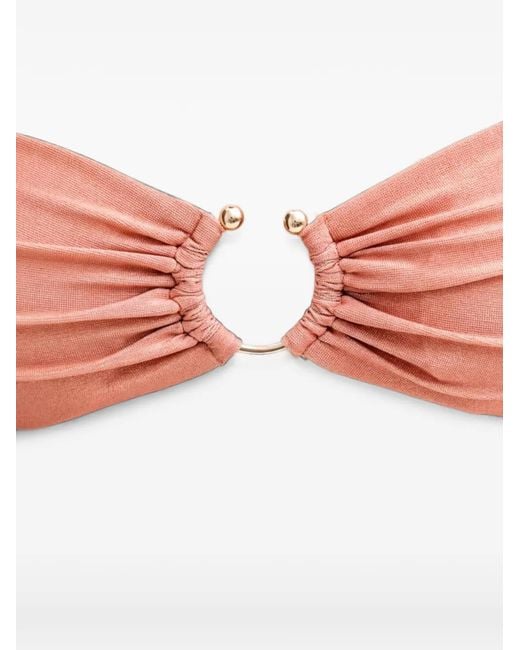 Guess Pink Ruched Ring-Detail Bikini Top