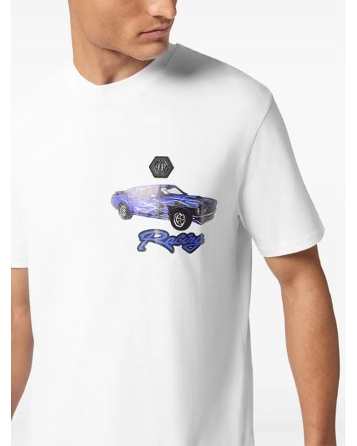 Philipp Plein White Cars Racing T-Shirt for men