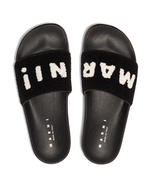 Chanclas con pelo Marni de color Negro | Lyst