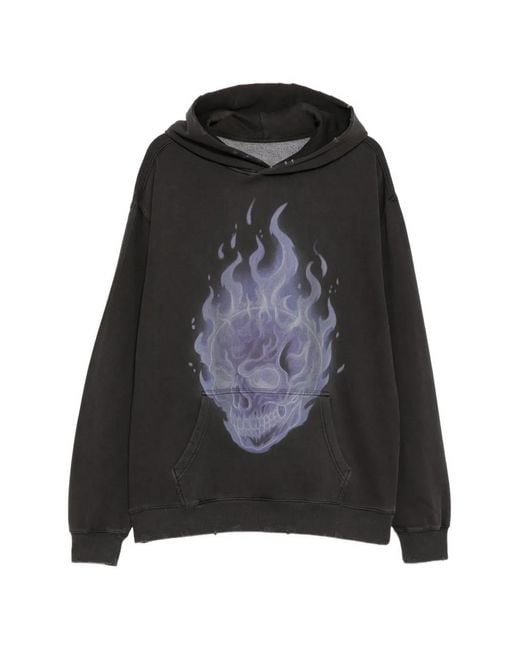 WARMAN Black Skull Printed Hoodie for men