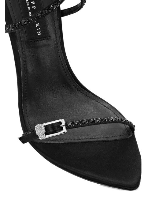 Philipp Plein Black 120Mm Crystal-Embellished Buckle Sandals