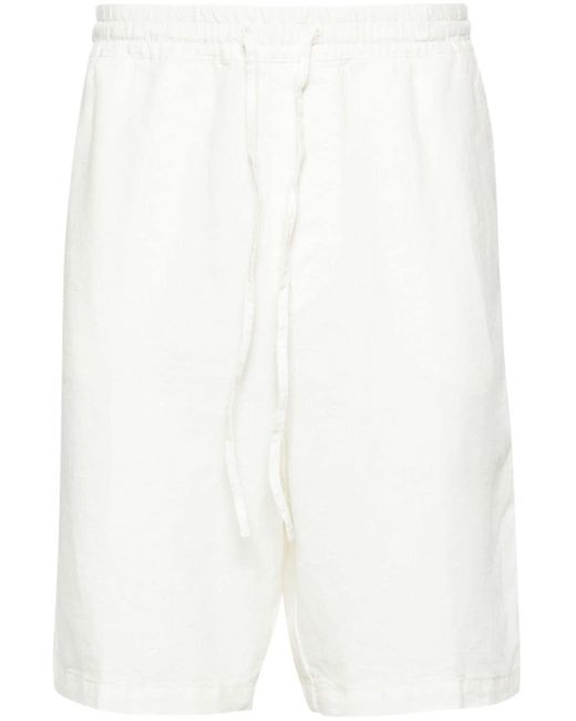 120% Lino White Drawstring Linen Deck Shorts for men