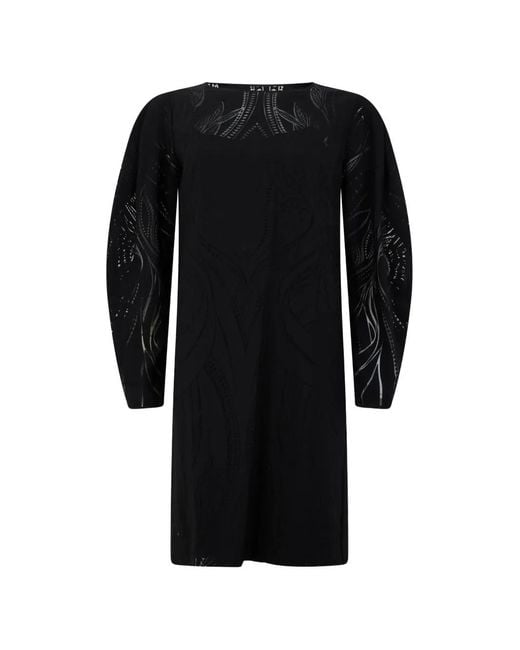 Alberta Ferretti Black Patterned Long-Sleeve Mini Dress