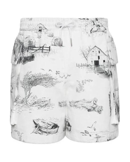 Thom Browne White Graphic-Print Cargo Shorts for men