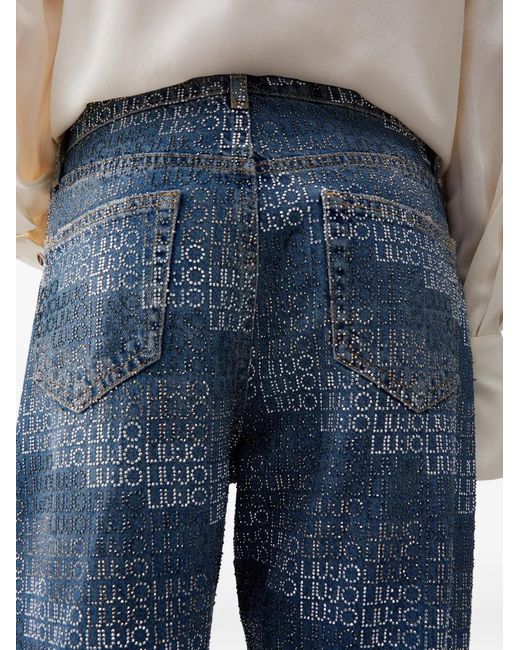 Liu Jo Blue Rhinestone-Embellishment Straight-Leg Jeans