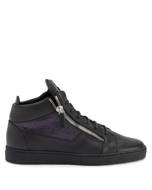 Giuseppe Zanotti Black Kriss Leather Mid-Top Sneakers for men