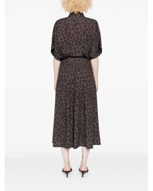 Imperial Black Leopard-Print Belted Midi Dress