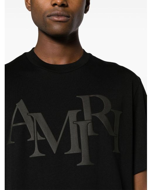 Amiri Black Staggered Logo T-Shirt for men