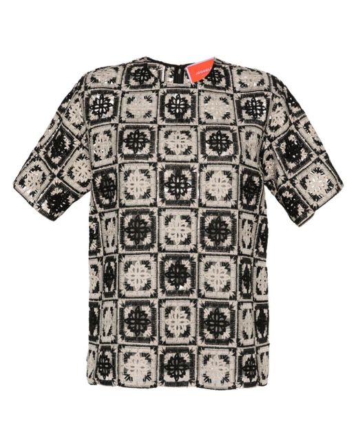 LaDoubleJ Black T-Shirt mit "Lacey House Mini Tiles"-Print