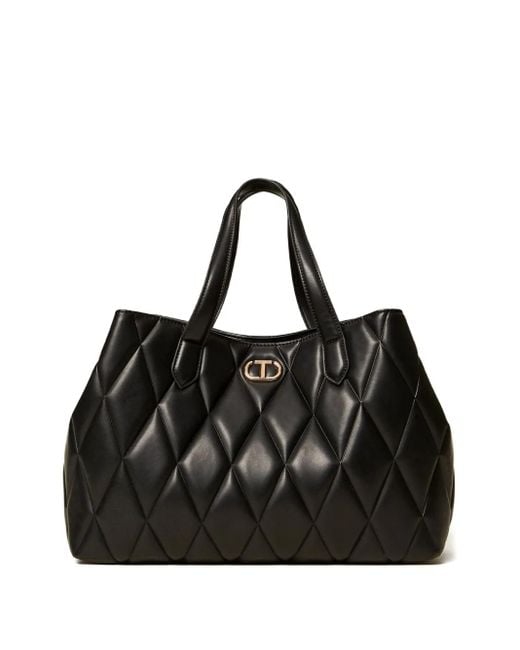 Twinset Black Quilted Detachable-Strap Tote Bag